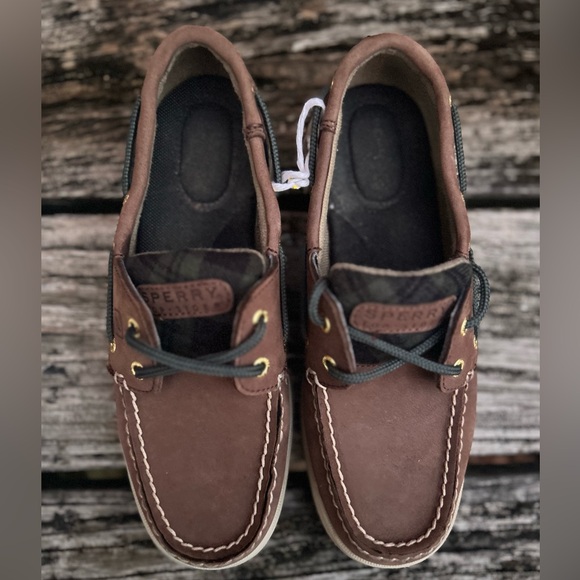 Sperry Top Siders Leather Blue Green Tartan Plaid Women's Boat Shoes Size 6.5 - Picture 11 of 12